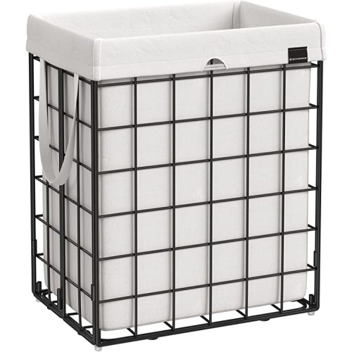 SONGMICS Laundry Hamper, 11 Gal. (50L) Laundry Basket, Collapsible Clothes Hamper, Removable and Washable Liner, Metal Wire Frame, for Bedroom Bathroom, Cream White ULCB150W01