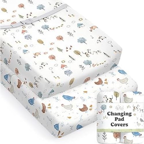 Baby Changing Pad Cover 2-Pack for Boys, Girls (Farm Animals) - Premium Fitted Sheets Baby Diaper Changing Table Cover - Buttery Soft Cotton Blend
