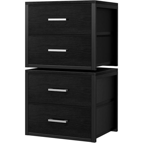 BOLUO Stackable Storage Drawers Closet Organizers and Storage Fabric Black 2 Drawer Dresser for Bedroom 2 Packs Modern