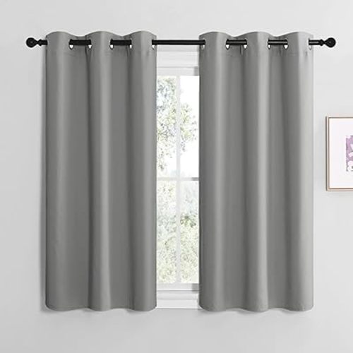NICETOWN Thermal Insulated Grommet Blackout Curtains, Kids Window Drape Panel for Nursery, Privacy Short Curtains (Silver Grey, 2 Panels, W42 x L50 -Inch)