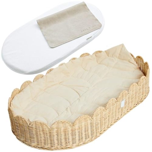 BEBE BASK Baby Changing Basket - All Accessories Included - Complete Set (Natural)