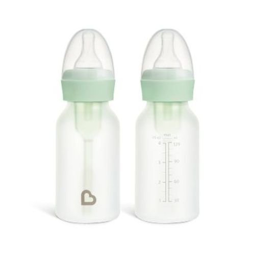 Munchkin Bond Silicone Coated Glass Baby Bottles - Mint - 4 fl oz/2pk: BPA-Free, Level 1 Slow Flow, 0.73 lbs