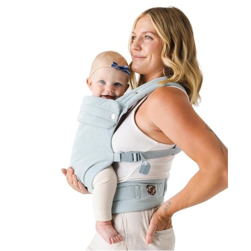 Mabē Monarch Ergonomic Baby Carrier – Premium Cotton Soft Structured Newborn to Toddler Carrier with Hip-Healthy Design, 3 Carry Positions (7-35lbs), Lightweight & Breathable, (Dream Wash Denim)