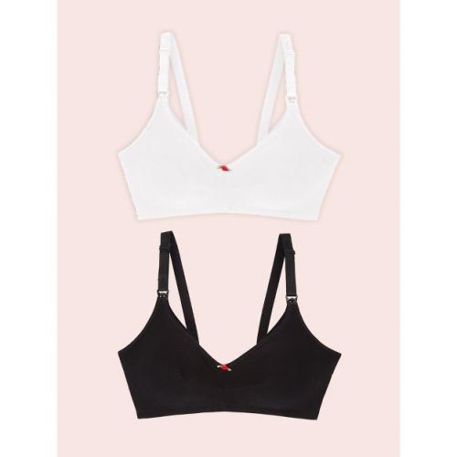 Leading Lady Women's Cotton Wireless Nursing Bra 2-Pack (4001) White w/ Black 2PK 34C