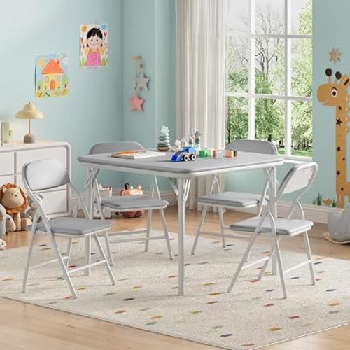 GarveeHome 5-Piece Kids Folding Table and Chairs Set, Toddlers Children's Activity Table and Chairs Set for Dining Room, Daycare, Classrooms