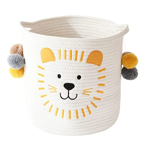 Toy Storage Baskets Cute Laundry Basket with Handles Dog Toy Storage Basket Durable Large Cotton Rope Storage Bins Home Organizer Solution for Office, Bedroom, Closet, Toys & Laundry (Lion)