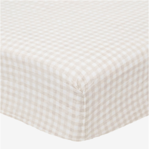 Little Unicorn Premium Crib Sheet | Breathable & Super-Soft Muslin Fabric (Tan Gingham)