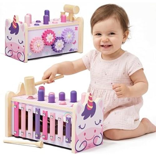 Wooden Montessori Toys for 1 Year Old, 1st Birthday Gift for Girls 1-3