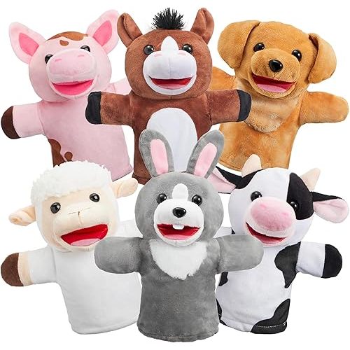 JOYIN 6Pcs Kids Hand Puppet Set with Working Mouth, Toddler Plush Toy Includes Pig, Sheep, Dairy Cow, Dog, Goat, and Horse for Show Theater, Birthday Gifts for Boys Girls, Gifts for Easter