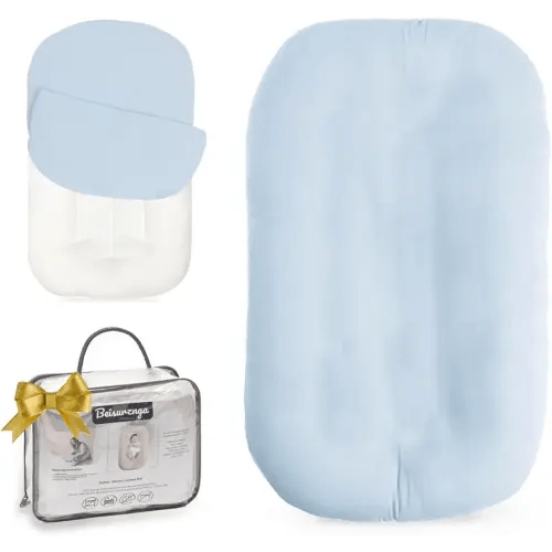 Baby Lounger - Snuggle Cozy Me Infant Lounger for Newborns | Breathable & Soft, Portable Awake-Time Pad, Essential Baby Gift- Blue (Lounger Cover Included)