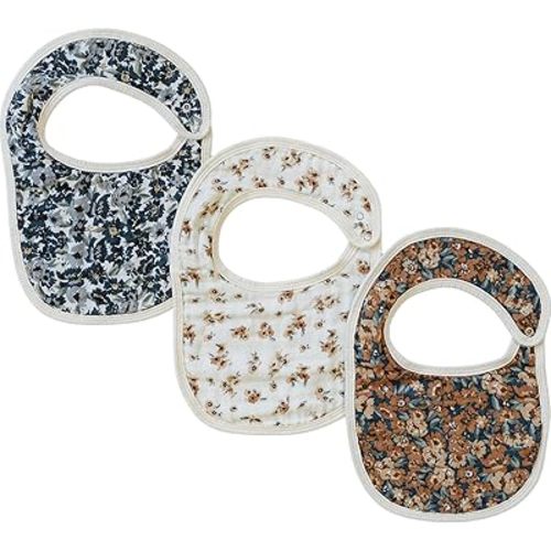 Mebie Baby Muslin Cotton Bib, 3 pack, Baby Bib Set for Burp, Spit Up, Drool, Bandana Bibs for Baby Boy or Baby Girl