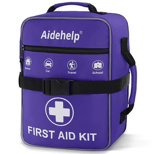 520 Pieces Premium First Aid Kit - Large Emergency Medical Kit for Survival, Car, Home, Travel, Camping, Backpack, Hiking, School (Purple)