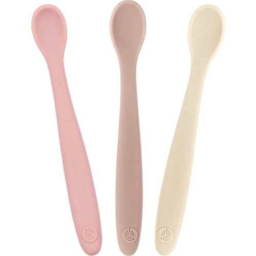WeeSprout Silicone Baby Spoons, First Stage Infant Feeding Utensils With Soft-Tip - Set of 3 (Matte Tan, Off White, Pink)
