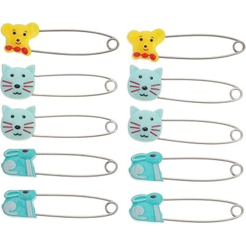 10pcs Animal Safety Pins Stainless Steel Diaper Pins with Plastic Head Newborn Locking Safety Pin with Lock Buckle for Shower Party Favor (Random Color)