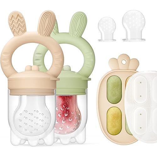 ChooKaChoo 2 Pack Baby Fruit Feeder & Freezer Nibble Tray Combo, Push Pop Baby Food Feeder to Safely Introduce New Foods, Fresh & Frozen Food Silicone Feeder, 100% Food Grade, BPA Free