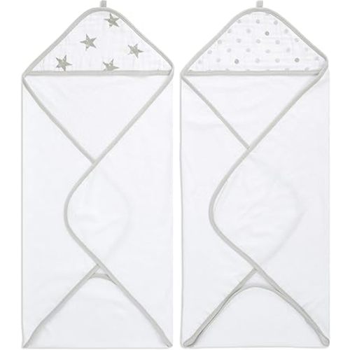 aden + anais Classic Hooded Baby Bath Towel, 100% Terry Cotton, 2 Pack, Dusty