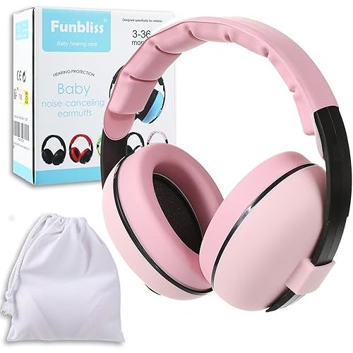 Funbliss Baby Ear Protection for Babies and Toddlers for Ages 3 to 36 Months - Noise Reduction Earmuffs - Comfortable Baby Headphones Against Hearing Damage & Improves Sleep - Pink