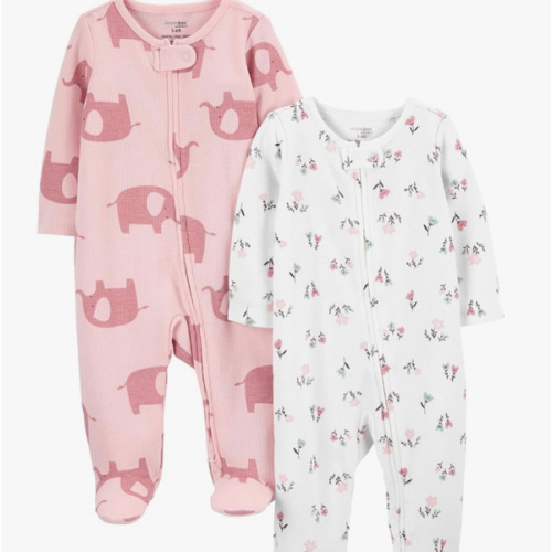 Simple Joys by Carter's Baby Girls' 2-way Zip Thermal Footed Sleep and Play, Pack of 2