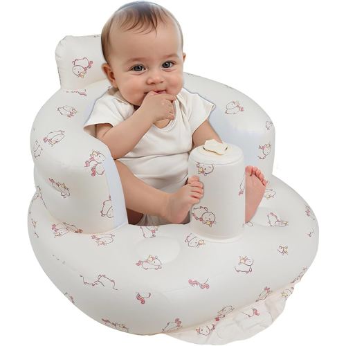 Inflatable Baby Seat with Built in Pump for Babies 3 Months & Up, Baby Floor Seats for Sitting Up, Blow Up Baby Chair for Infants - Unicorn