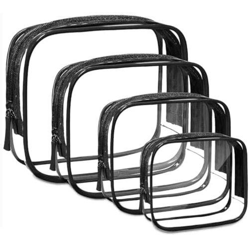 4 Pack Clear Makeup Bags, TSA Approved Toiletry Bag Car Organizer Travel Cosmetic Case Portable Travel Essentials Bags for Toiletries Clear Summer Beach Bag Carry on Airport Airline Compliant Bag