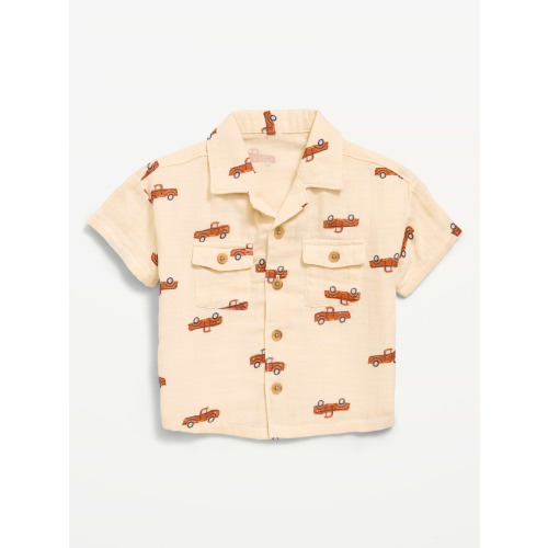 Printed Double-Weave Pocket Shirt for Baby