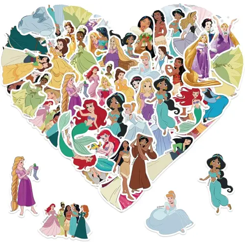52pcs Princess Stickers for Kids,Vinyl Waterproof Princess Decal for Water Bottle Laptop Toy Sticker for DIY Decorate Bumper Phone Hard Hat Kids Teens Gifts