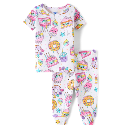 Baby And Toddler Girls Breakfast Snug Fit Cotton Pajamas - White