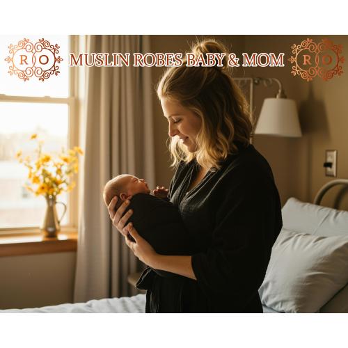 Soft Hospital Robe for New Moms Maternity Muslin Robe with Swaddle Blanket, Baby Shower Gift ,Matching Mom Set Free Swaddle, Muslin Robes