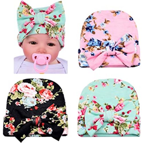 DRESHOW BQUBO Newborn Hospital Hat Infant Baby Hat Cap with Big Bow Soft Cute Knot Nursery Beanie