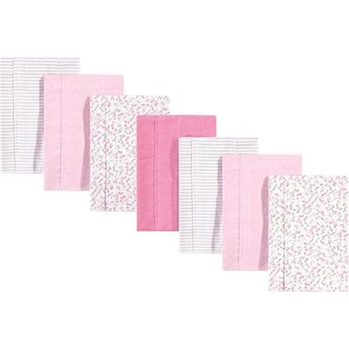 Hudson Baby Unisex Baby Cotton Flannel Burp Cloths, Pink Peony, One Size