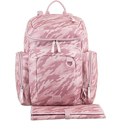 BODHI Baby Tech Top Loader Diaper Bag Backpack with removable changing pad, Unisex, for Moms and Dads - Pink Camo