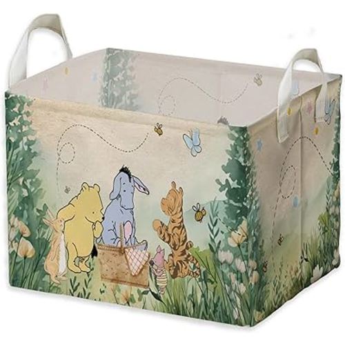 Winnie Nursery Decor, the Pooh Baby Stuff, Winnie Storage Nursery Basket, Large squarecanvas Laundry Hamper With A Waterproof PECoating, Foldable, Toys Bin, Baby Nursery HamperDecor, Classic