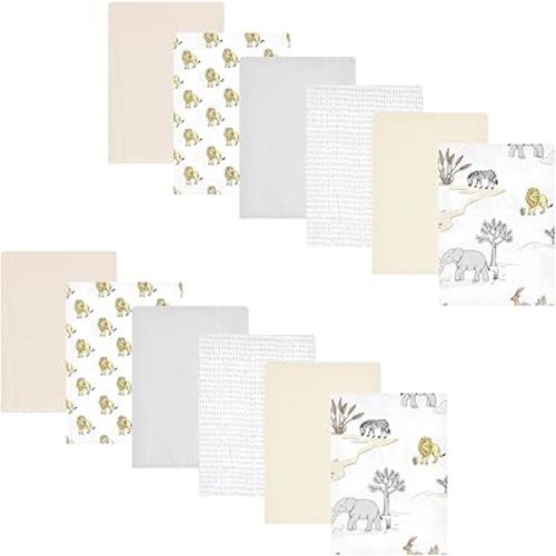Hudson Baby Unisex Baby Cotton Flannel Burp Cloths Bundle, Neutral Safari World, One Size