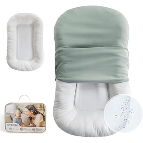 Infant Lounger, Baby Nest Cover, Soft Cotton and Waterproof Inner, Baby Floor Seat for Tummy Time, Baby Lounger for Newborn 0-24 Months, Essentials for Newborns (Green)
