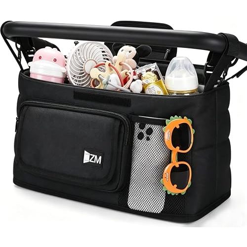 ZZM Parent Console Stroller Wagon Organizer Compatible with WONDERFOLD W2&W4&X, Jeep Deluxe Wrangler, EVER ADVANCED Wagon, Wagon Stroller Accessories with 2 Large Insulated Cup Holder(Empty Bag)
