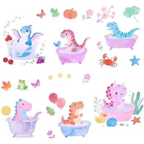 6 Sheet Dinosaurs Non-Slip Bathtub Stickers, 6 Style Cute Dinosaur Themed Fun Shower Floor Non-Slip Decals for Bathtub Shower Floor Glass Tile