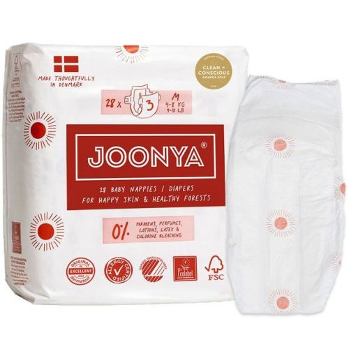 Joonya Baby Diapers, Size 3 M (9-18 lb) - 1 Bag of 28 - Non-Toxic, Eco-Friendly, Ultra Slim, Overnight Use - Made in Denmark