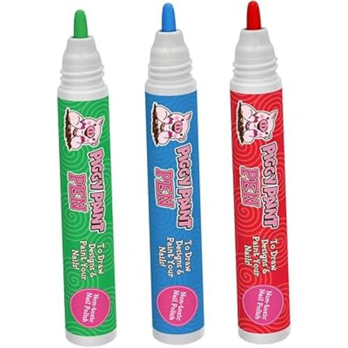 Piggy Paint | 100% Non-Toxic Girls Nail Polish Pen Marker | Safe, Cruelty-free, Vegan, & Low Odor for Kids |3-pack Bright Bunch Piggy Pen Bundle - Giggly GREEN, Blazin' BLUE, Razzle RED