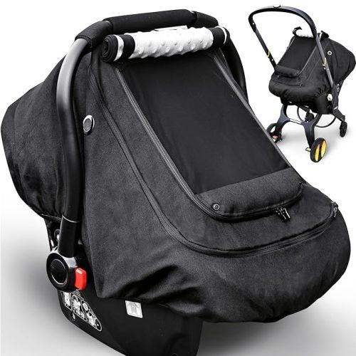 Waterproof Baby Car Seat Cover,YVMVDV Patented Cold Weather Carseat Cover for Babies,Infant Car Seat Cover Canopy for Boy Girls,Windproof Car Seat Canopy, Keeps Babies Warm and Cozy Black