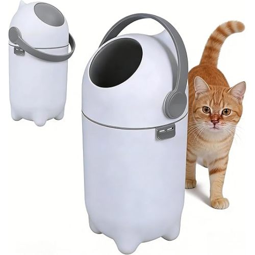 Diaper Pail with Airtight Lid, Odorless Diaper Bin 15L Nursery Trash Can Cat & Dog Proof Trash Can Holds Up to 16 Diapers Easy to Clean Portable Plastic Trashs Cans for Baby Pet White