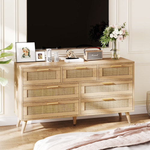 Bay Isle Home™ Postfield 7 - Drawer Dresser, Rattan Chest of Drawer for Bedroom & Reviews | Wayfair