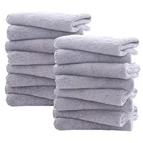 16 Pack Burp Cloths for Baby - 20" x 10" Ultra Absorbent Coral Fleece Burping Cloths, Newborn Towel - Milk Spit Up Rags - Grey