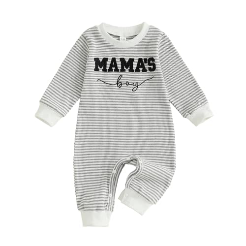 FOCUSNORM Newborn Baby Boy Fall Outfit Mamas Boy Embroidery Jumpsuit Long Sleeve Crewneck Romper Infant Boy Winter Clothes