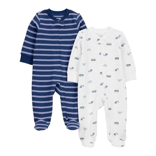 Simple Joys by Carter's unisex-baby 2-way Zip Thermal Footed Sleep and Play, Pack of 2