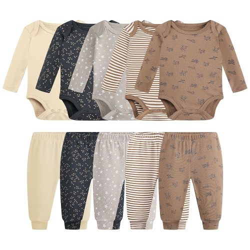 Baby Newborn Layette 10-Piece Clothing Sets Soft Cotton Bodysuits Pants Sets for Baby Boys Girls Toddler Unisex