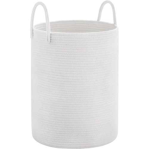 Cotton Rope Laundry Hamper by YOUDENOVA, 58L - Woven Collapsible Laundry Basket - Clothes Storage Basket for Blankets, Laundry Room Organizing, Bedroom Storage, Clothes Hamper – White