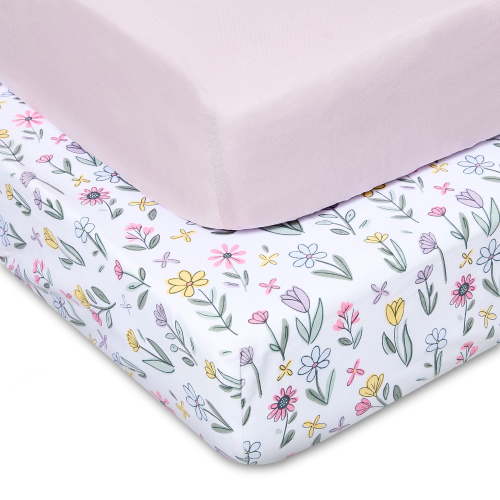 Parent's Choice Cotton Fitted Crib Sheets for Baby Girls, Floral, 2-Pack