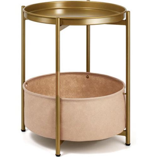 Mercer41 Round Side Table With Storage Basket, Gold Metal Nightstand With Removable Tray, Sturdy End Table For Bedroom, Living Room, Nursery, Patio (Gold) | Wayfair