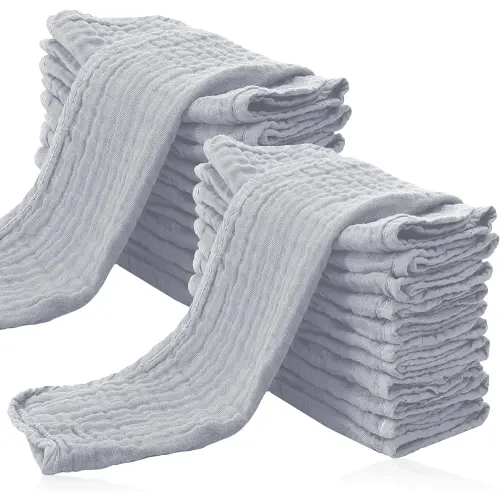 Cute Castle 24 Pack Muslin Burp Cloths for Baby - Ultra-Soft 100% Cotton Baby Washcloths - Large 20'' by 10'' Super Absorbent Milk Spit Up Rags - Burpy Cloths for Unisex, Boy, Girl -Slate