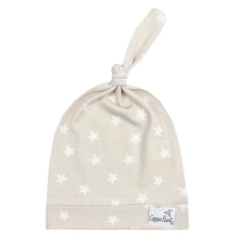Copper Pearl Baby Beanie Hat Top Knot Stretchy Soft Twinkle
